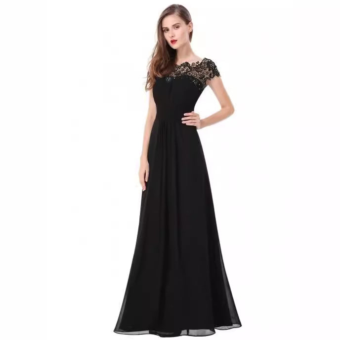 Damen Elegantes Maxikleid mit Spitzenoberteil und fließendem Rock Echoarchiv