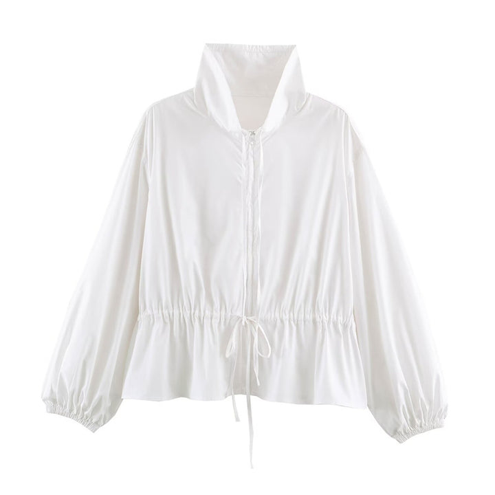 Damen Leichte taillierbare Windjacke mit Stehkragen, Tunnelzug und Ballonärmeln Echo Archiv