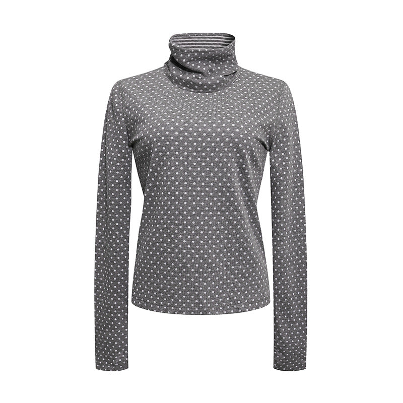 Damen Rollkragen-Feinstrickshirt mit Punktmuster und elastischem Jersey Echoarchiv