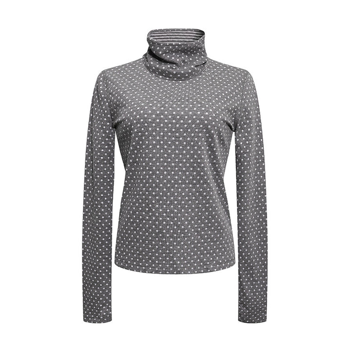Damen Rollkragen-Feinstrickshirt mit Punktmuster und elastischem Jersey Echoarchiv