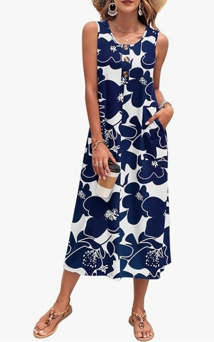 Damen Lässiges Midikleid mit Taschen und Knopfdetails Echo Archiv