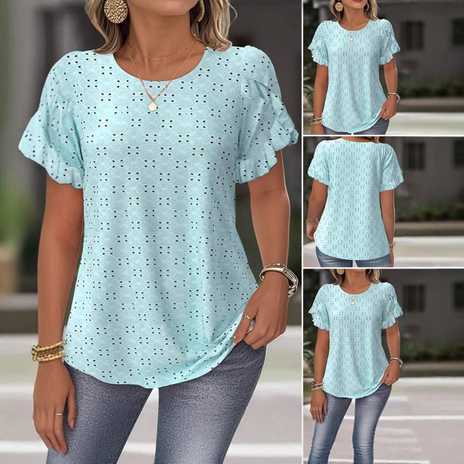 Damen nan Broderie-Anglaise-Bluse mit doppeltem Volantärmel und legerer Hüftlänge Echo Archiv