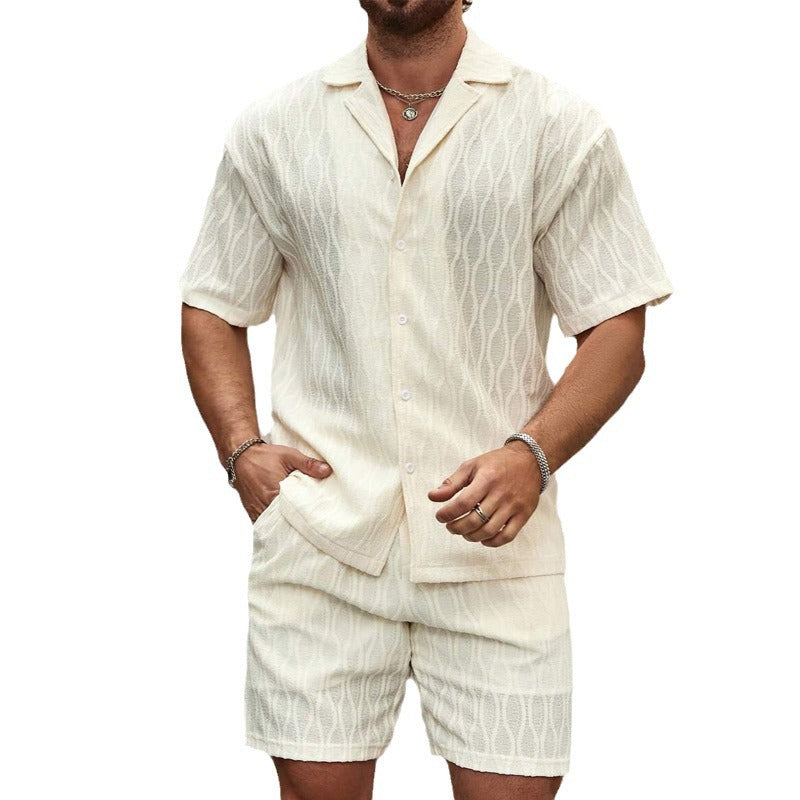 Herren Kurzarmhemd und Shorts-Set im lässigen Strickdesign Echoarchiv
