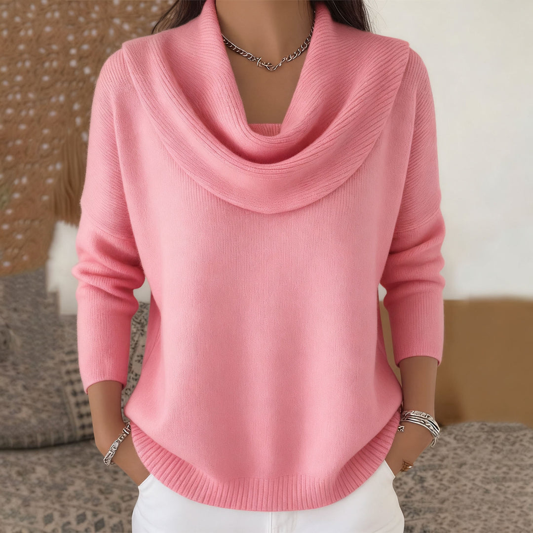 Damen nan schimmernder Strickpullover mit Wasserfallkragen, feiner Glitzerstruktur und schmalem Saum Echo Archiv