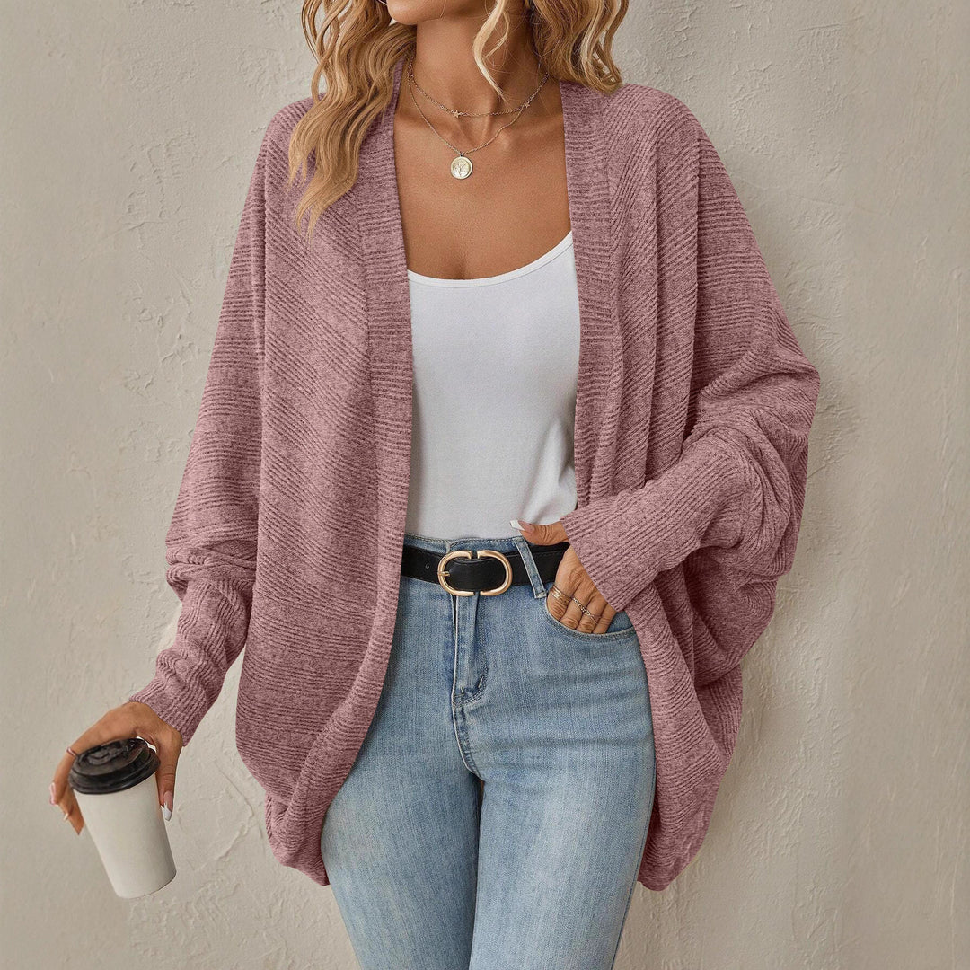 Damen Oversize Offener Strickcardigan mit Strukturstrick und weiten Trompetenärmeln Echoarchiv