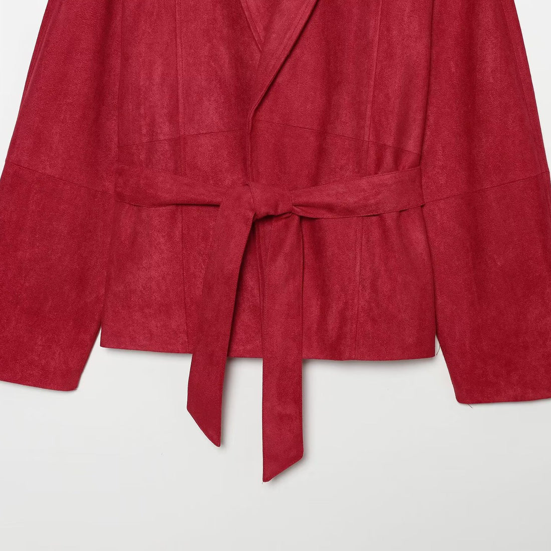 Damen Cropped Jacke im Kimono-Stil aus Veloursoptik mit Schalkragen und Bindegürtel Echoarchiv