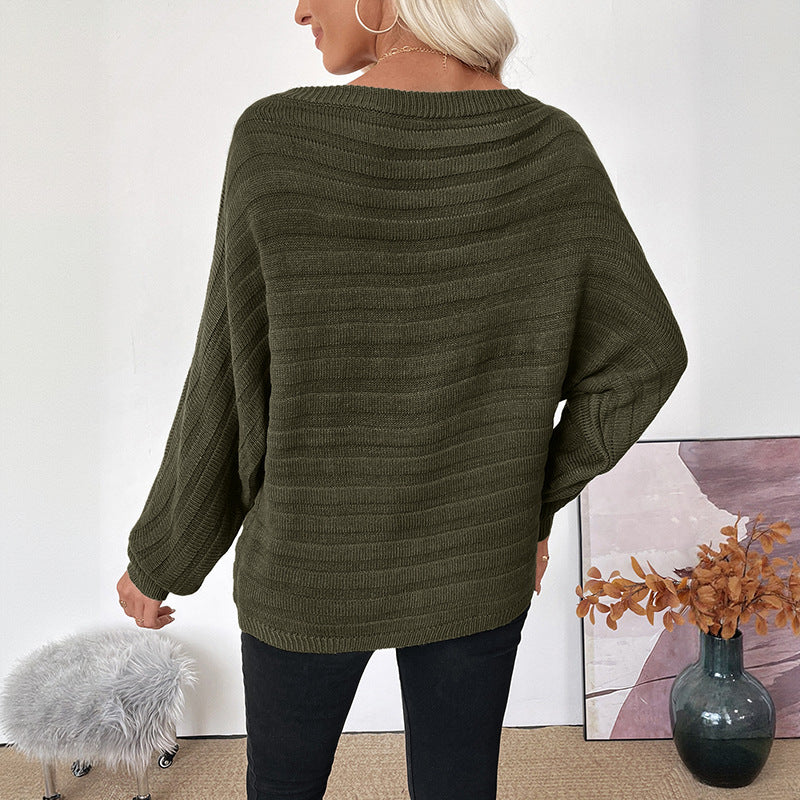 Damen Oversize Off-Shoulder Grobstrick-Tunika mit überschnittener Schulter und Ballonärmeln Echoarchiv