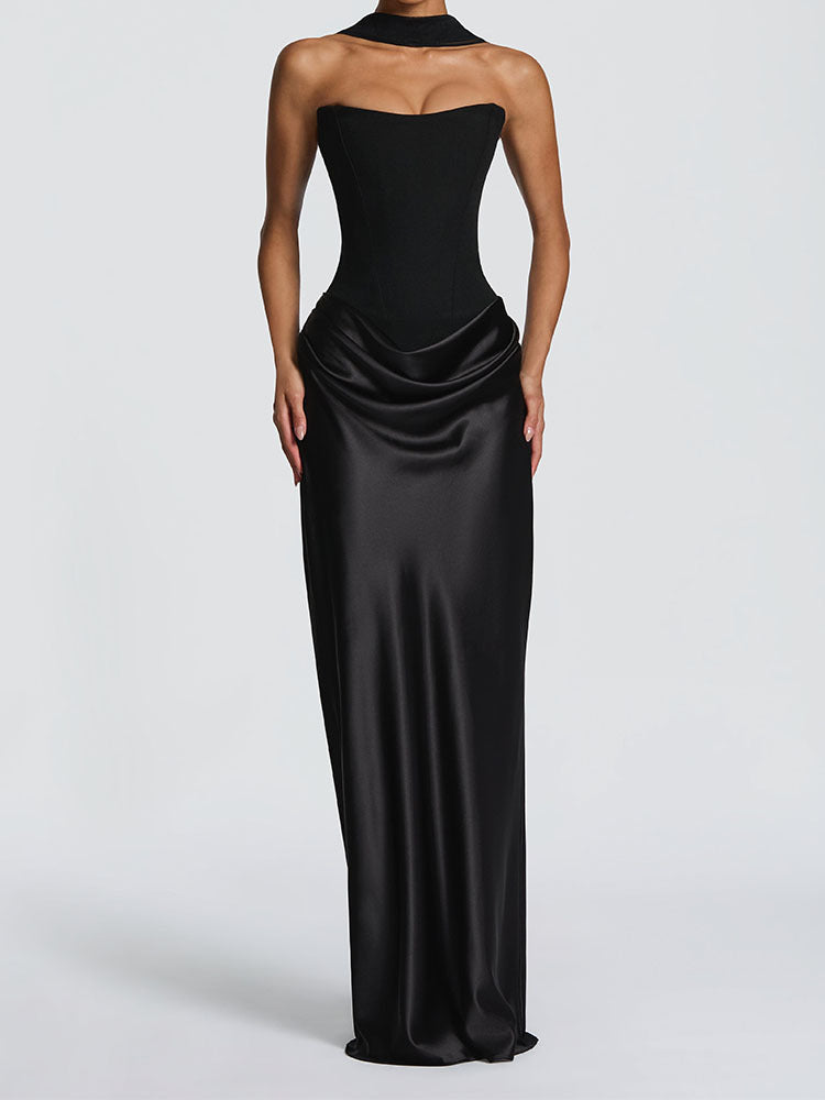 Damen Elegantes Langarm-Maxikleid mit raffinierten Drapierungen Echo Archiv
