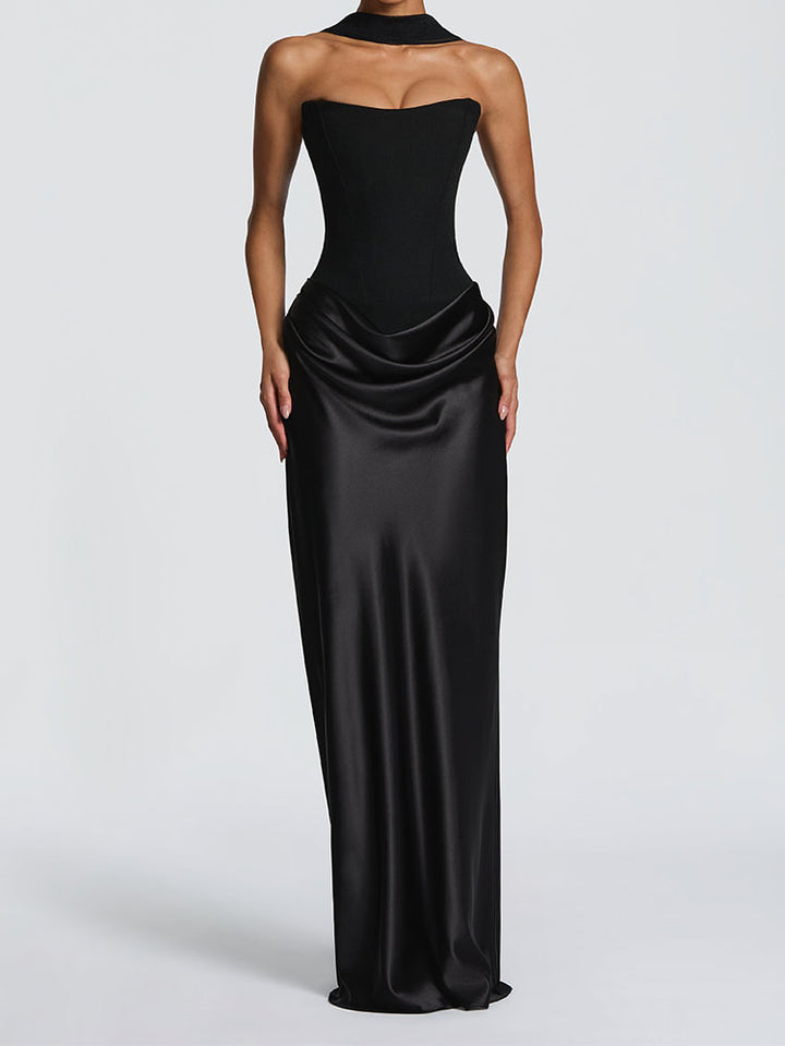 Damen Elegantes Langarm-Maxikleid mit raffinierten Drapierungen Echo Archiv