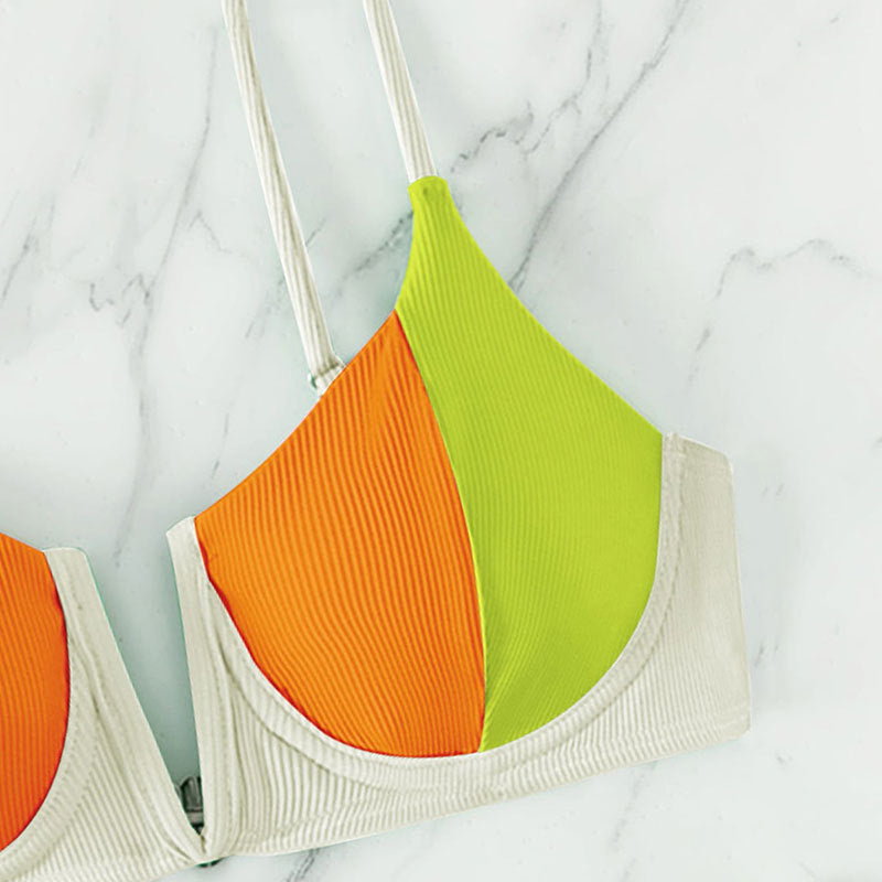 Damen Triangel-Bikini mit buntem Blockdesign und verstellbaren Trägern Echo Archiv