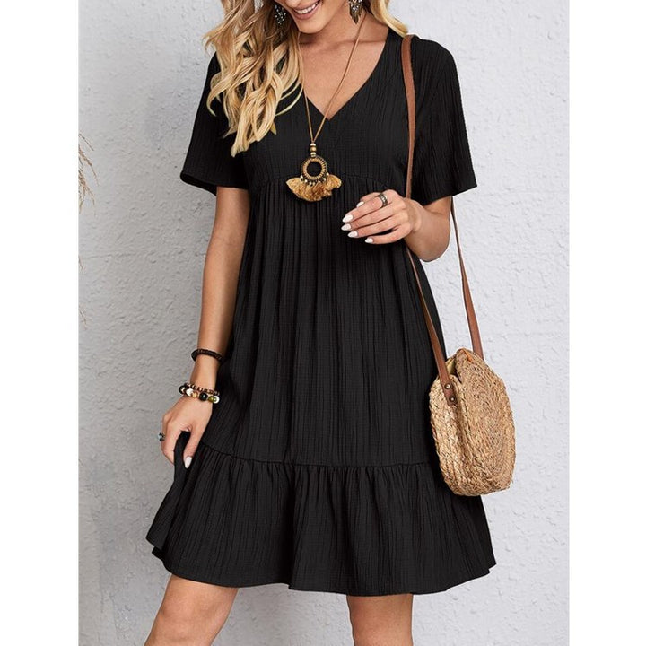 Damen nan Krepp-Kurzkleid mit V-Ausschnitt, geraffter Empirenaht und Volantsaum Echo Archiv