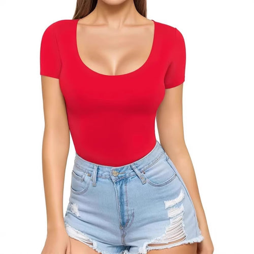 Damen figurbetontes Kurzarm-Body mit rundem Ausschnitt und nahtlosem Design Echo Archiv