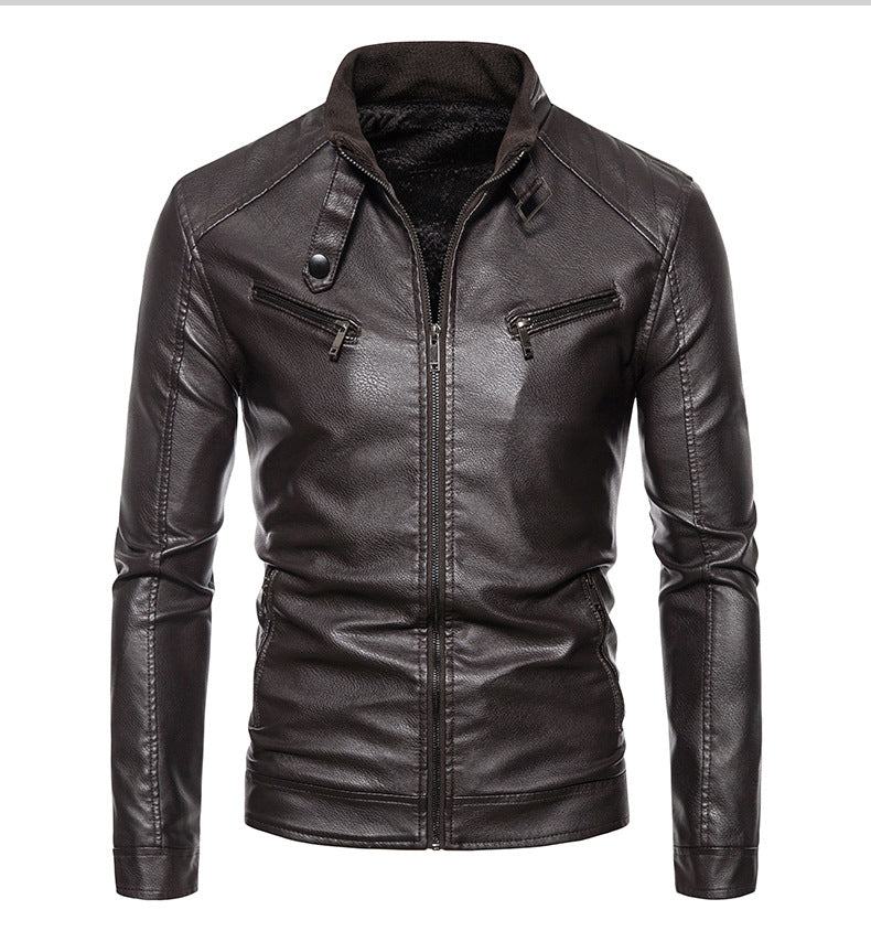 Herren Lederjacke mit modernem Stehkragen und innovativen Reißverschlusstaschen Echoarchiv