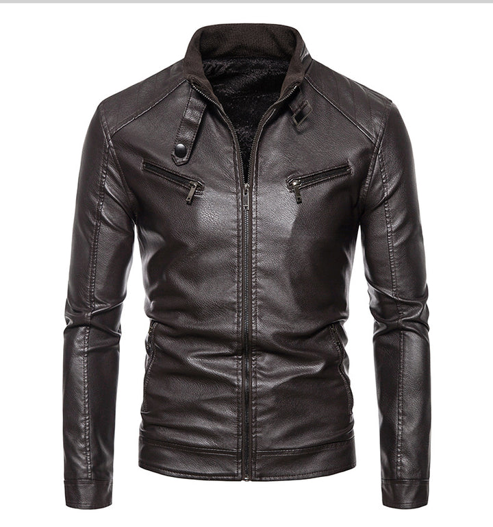 Herren Lederjacke mit modernem Stehkragen und innovativen Reißverschlusstaschen Echoarchiv
