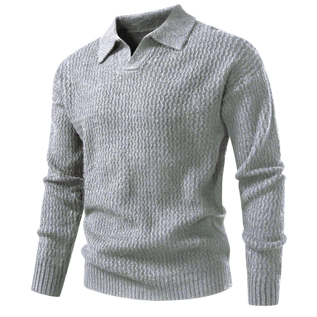 Herren Polokragen-Feinstrickpullover mit strukturierter Wellenoptik und geripptem Saum Echo Archiv
