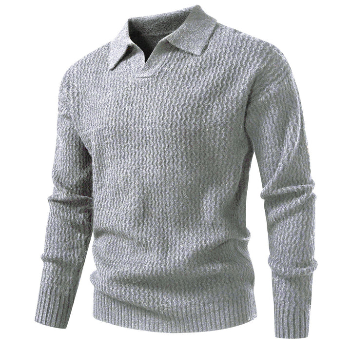 Herren Polokragen-Feinstrickpullover mit strukturierter Wellenoptik und geripptem Saum Echo Archiv