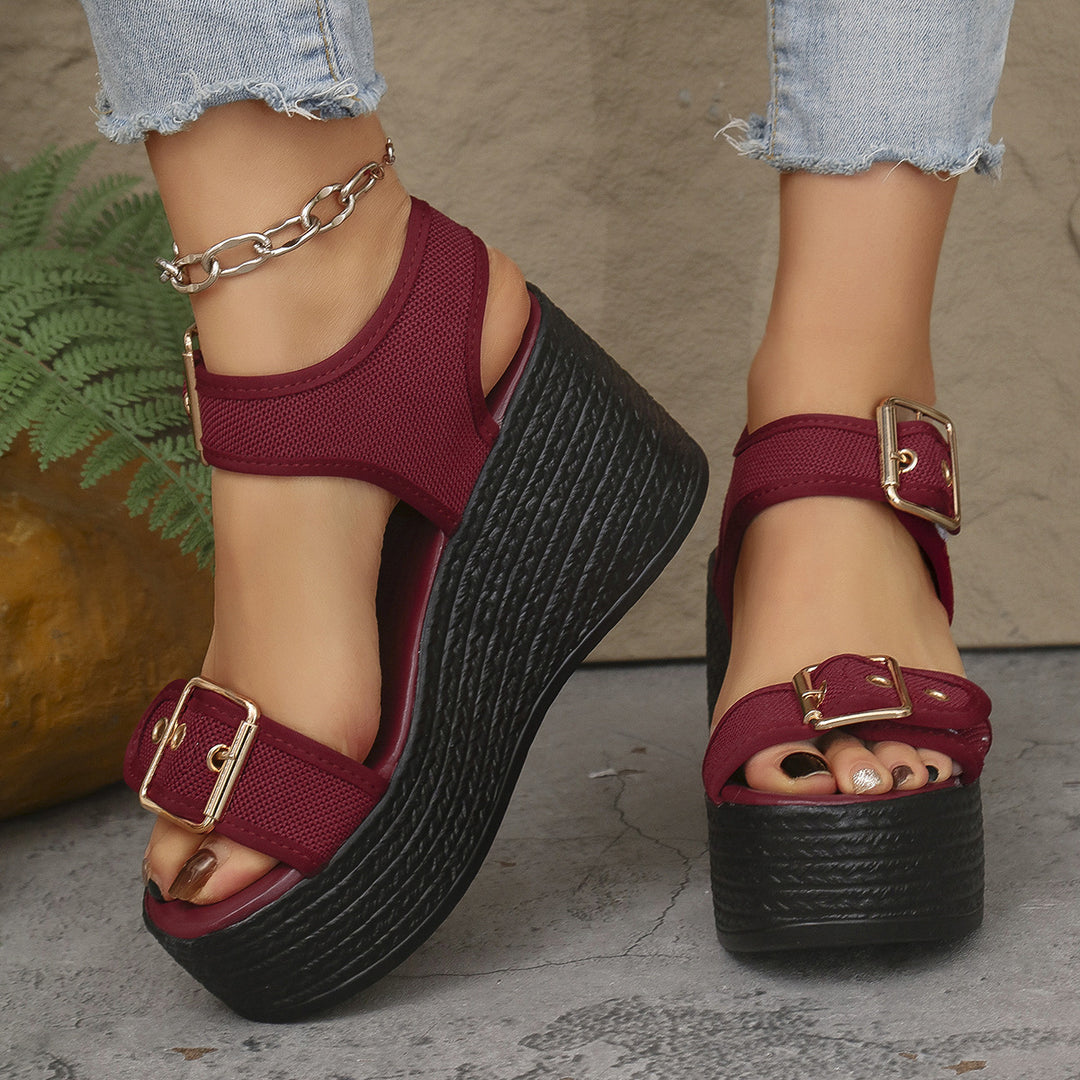 Damen nan Espadrille-Plateau-Sandalette mit textilen Riemen, großen Metallschnallen und gepolstertem Komfortfußbett Echo Archiv