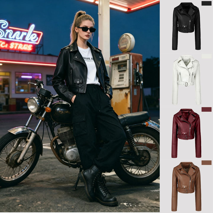 Damen Modische Kurz-Bikerjacke Echo Archiv