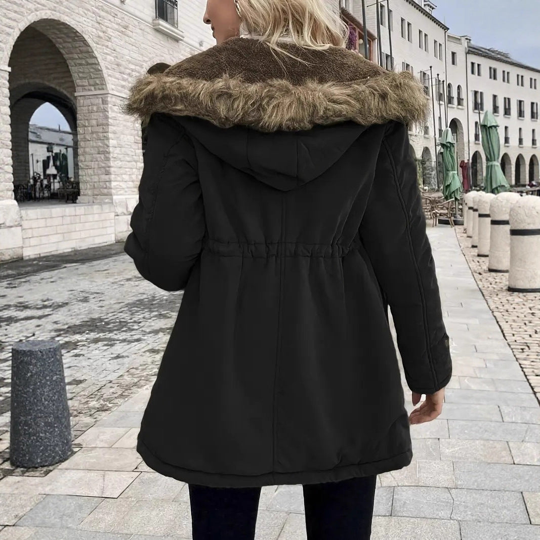 Damen taillierter Parka mit Teddyfutter, Kunstfellkapuze und Multifunktions-Taschen – Montévia