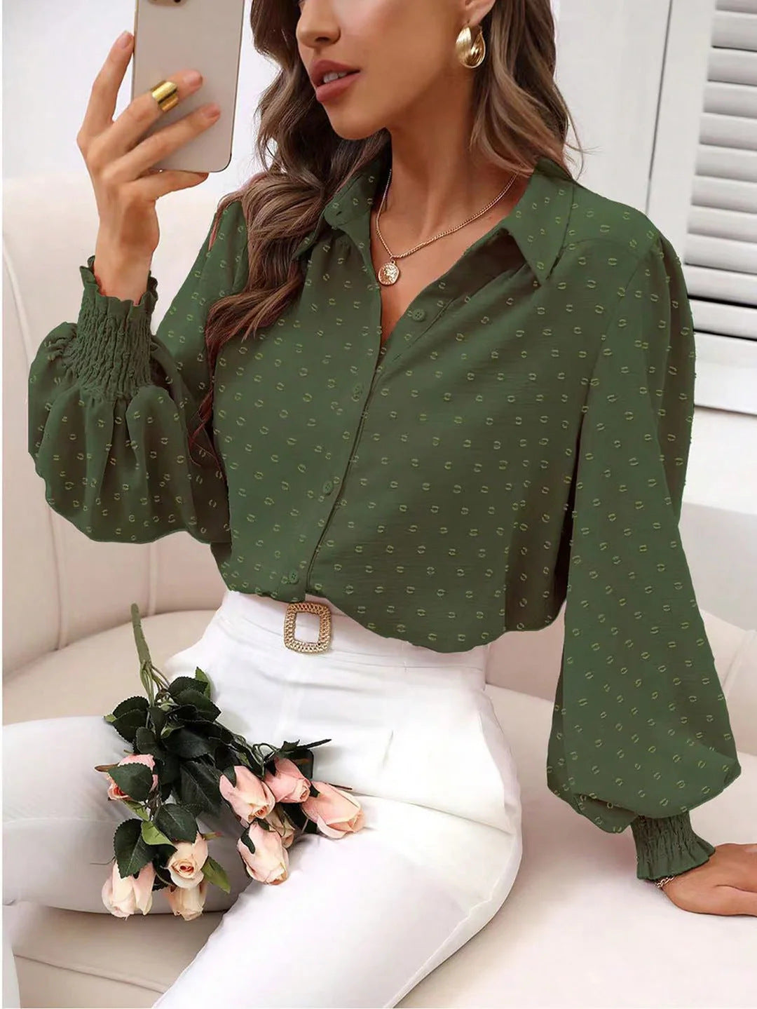 Damen Elegante Bluse mit Puffärmeln Echo Archiv