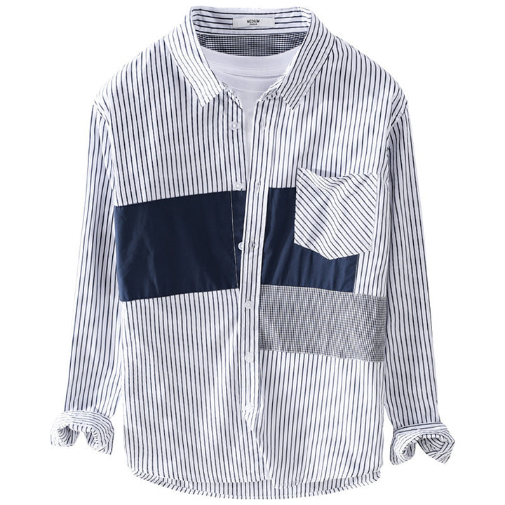 Herren Gestreiftes Overshirt mit Farbblock‑Einsätzen und aufgesetzter Brusttasche Echoarchiv