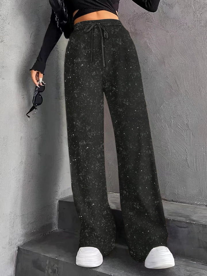 Damen weite Strickhose mit hochgeschnittenem Bund und Kordelzug – Avélisse