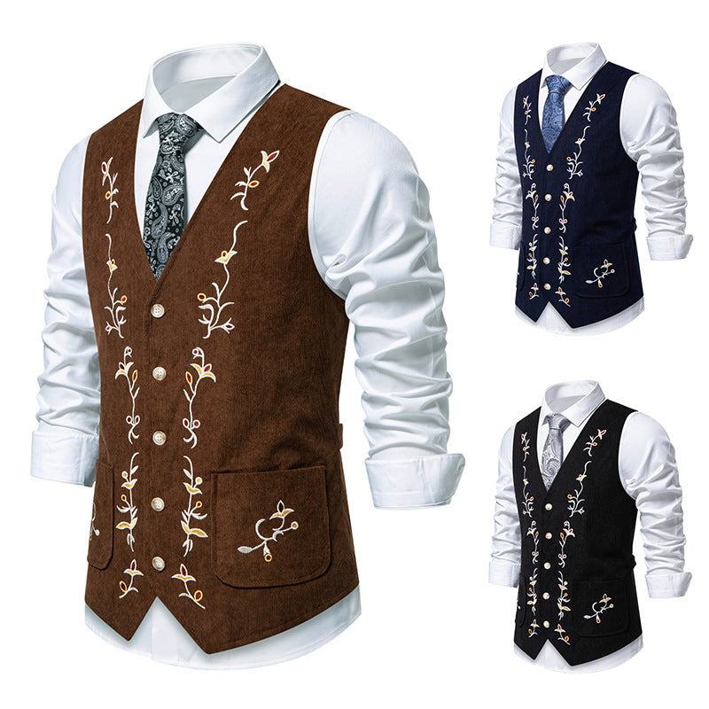 Herren elegante Weste mit floralem Stickdesign Echoarchiv