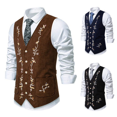 Herren elegante Weste mit floralem Stickdesign Echoarchiv