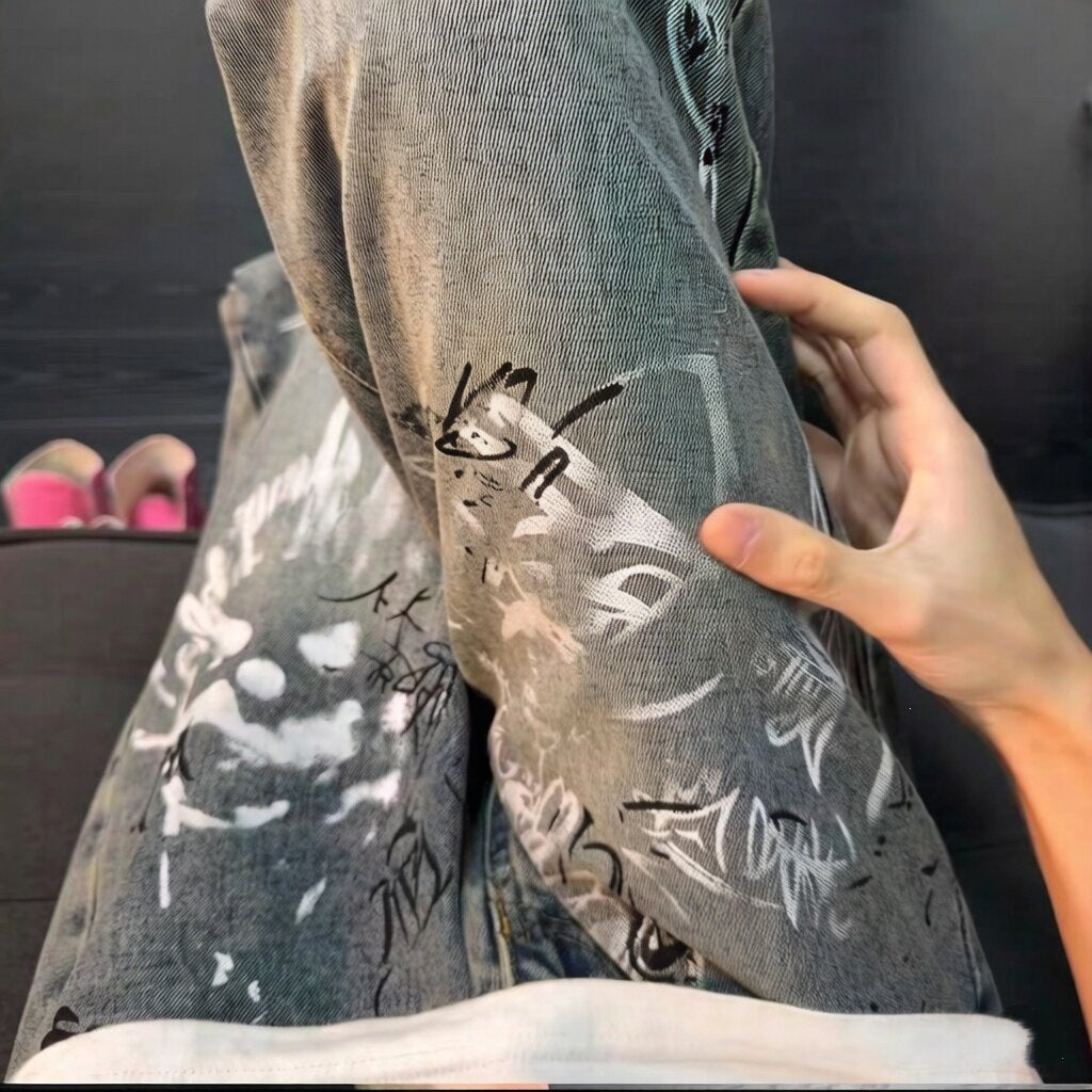 Damen Modische Ripped Skinny Jeans mit kreativen Grafiken Echoarchiv