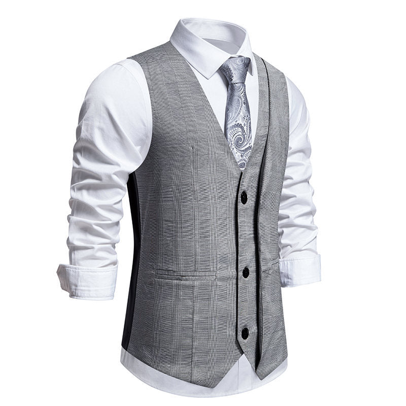 Herren elegante Anzugweste mit klassischem Herringbone-Muster und praktischen Taschen Echoarchiv