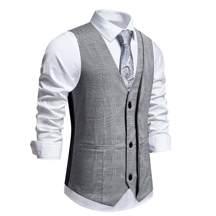 Herren elegante Anzugweste mit klassischem Herringbone-Muster und praktischen Taschen Echoarchiv