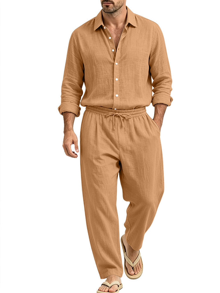 Herren Lässiges Leinen-Set Hemd und Relaxhose mit Tunnelzug Echoarchiv