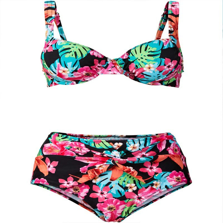 Damen Bunt floral gemusterter Bikini mit Balconette-Oberteil und hoher Taille Echo Archiv