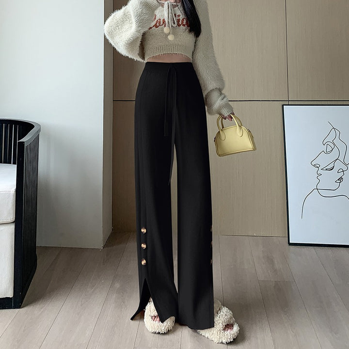 Damen Weitgeschnittene Strickhose mit Knopfdetails Echo Archiv