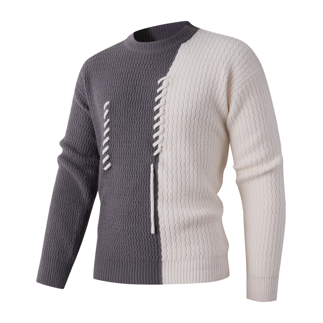 Herren Strickpullover mit modernem Zopfmuster und kontrastierenden Details Echoarchiv