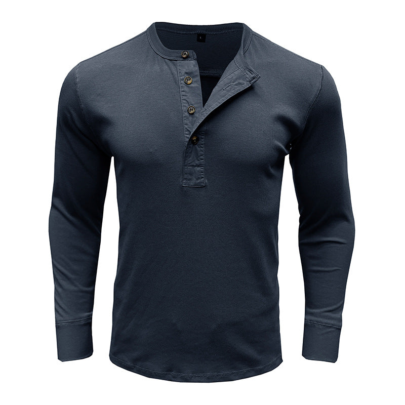 Herren Langarm-Henley-Shirt mit modischem Knopfdesign und strukturierter Oberfläche Echoarchiv