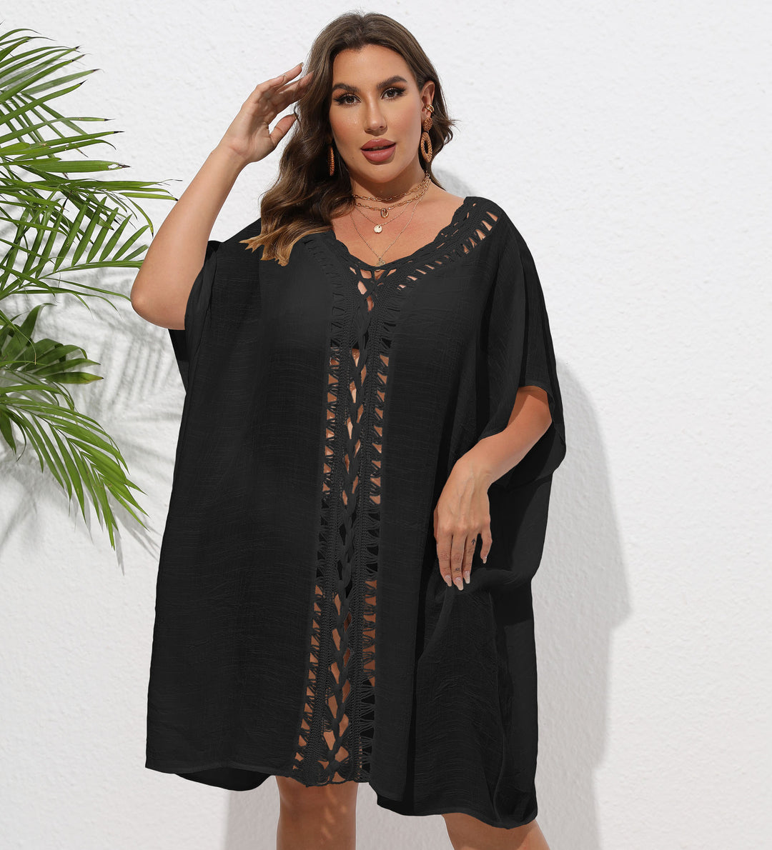 Damen Luftiger Strandkimono mit dekorativer Häkelspitze Echo Archiv