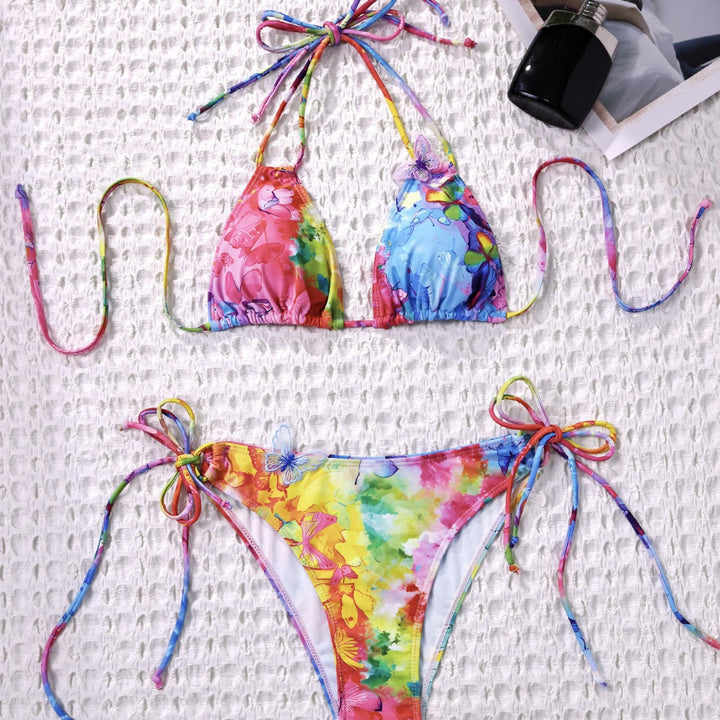 Damen Triangel-Bikini mit verstellbaren Bindebändern und floralem Design Echo Archiv