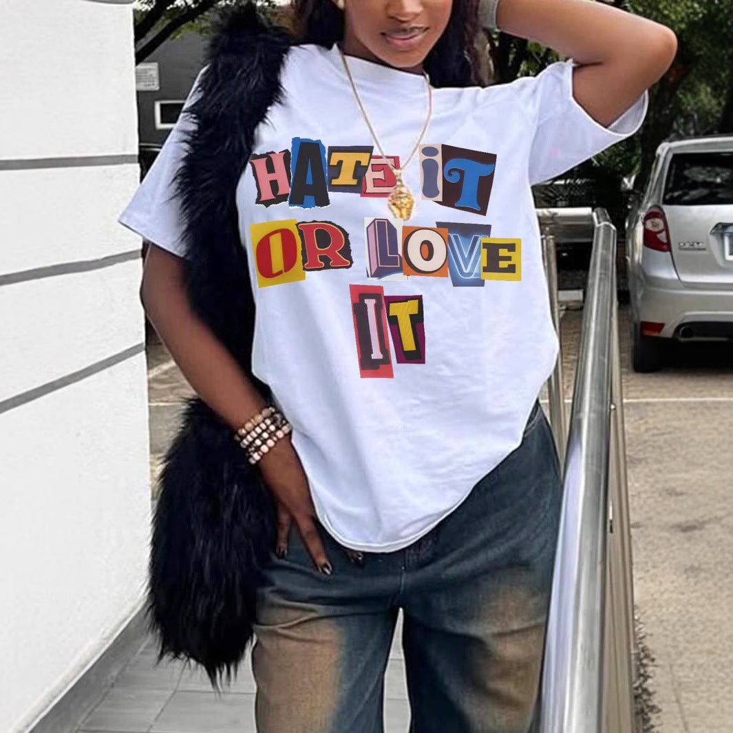 Damen T-Shirt mit auffälligem Schriftzug und lockerer Passform Echo Archiv