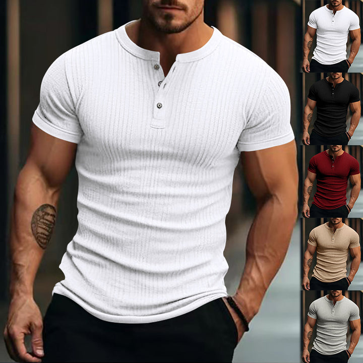 Herren Kurzarm Henley-T-Shirt mit strukturierter Oberfläche Echoarchiv