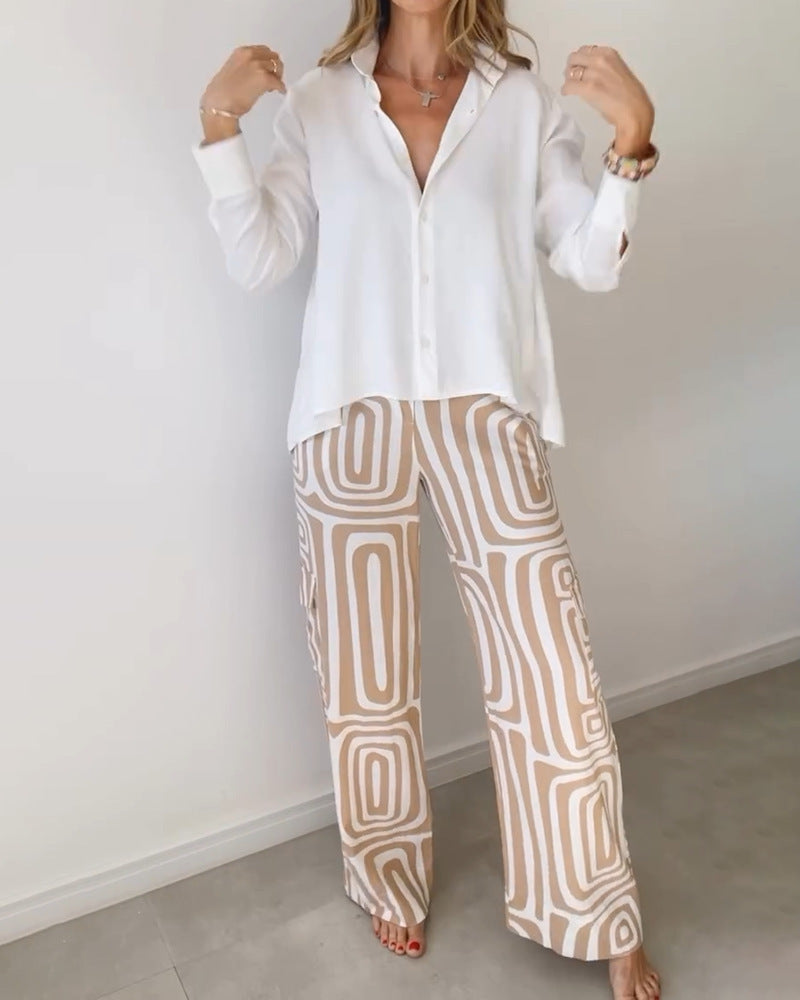 Frauen weite Palazzo-Hose mit grafischem Retro-Print Echoarchiv