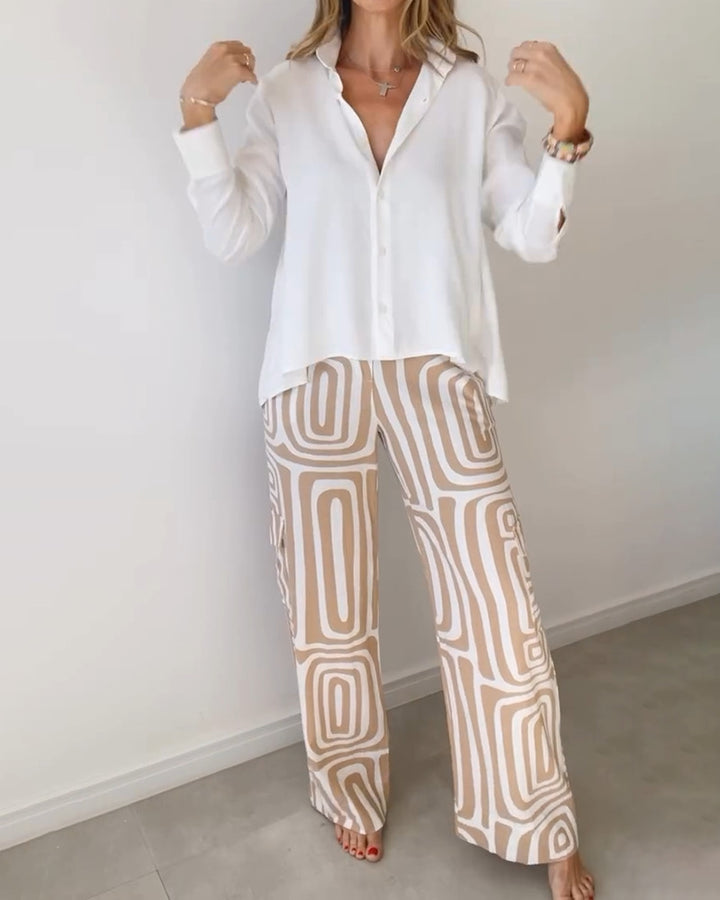 Frauen weite Palazzo-Hose mit grafischem Retro-Print Echoarchiv