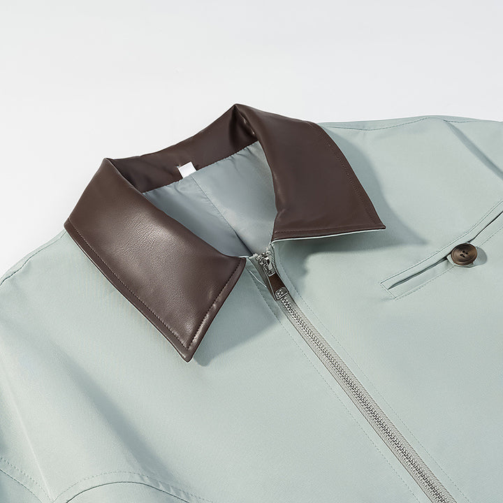 Damen Kurze Lederoptik-Blousonjacke mit Kontrastkragen und Reißverschluss Echo Archiv