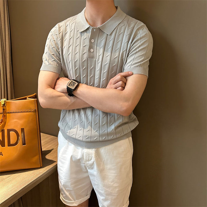 Herren Elegantes Strick-Polohemd mit Rippstruktur Echo Archiv