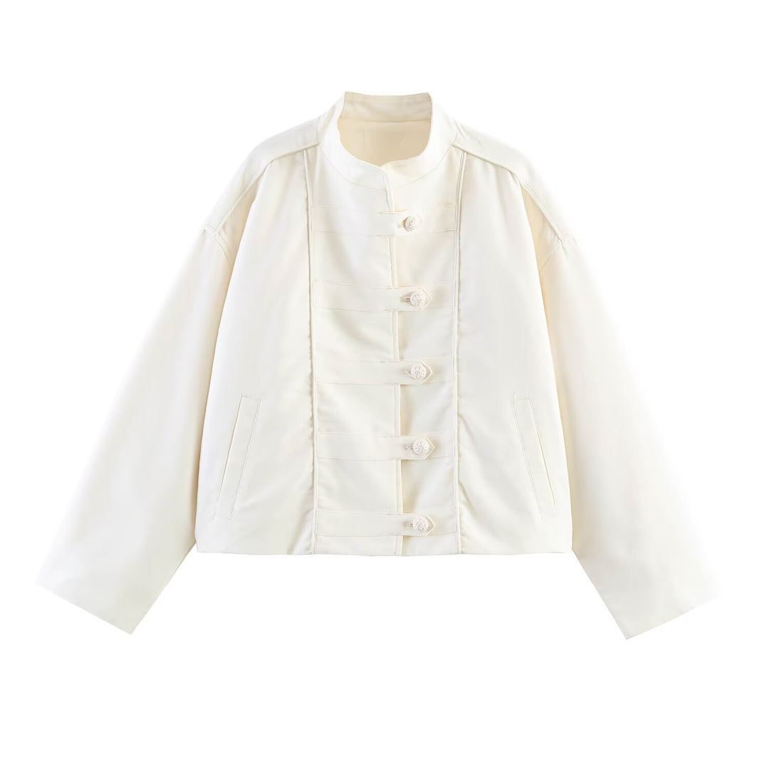 Damen Oversize Jacke mit Stehkragen und chinesischen Zierknöpfen Echo Archiv