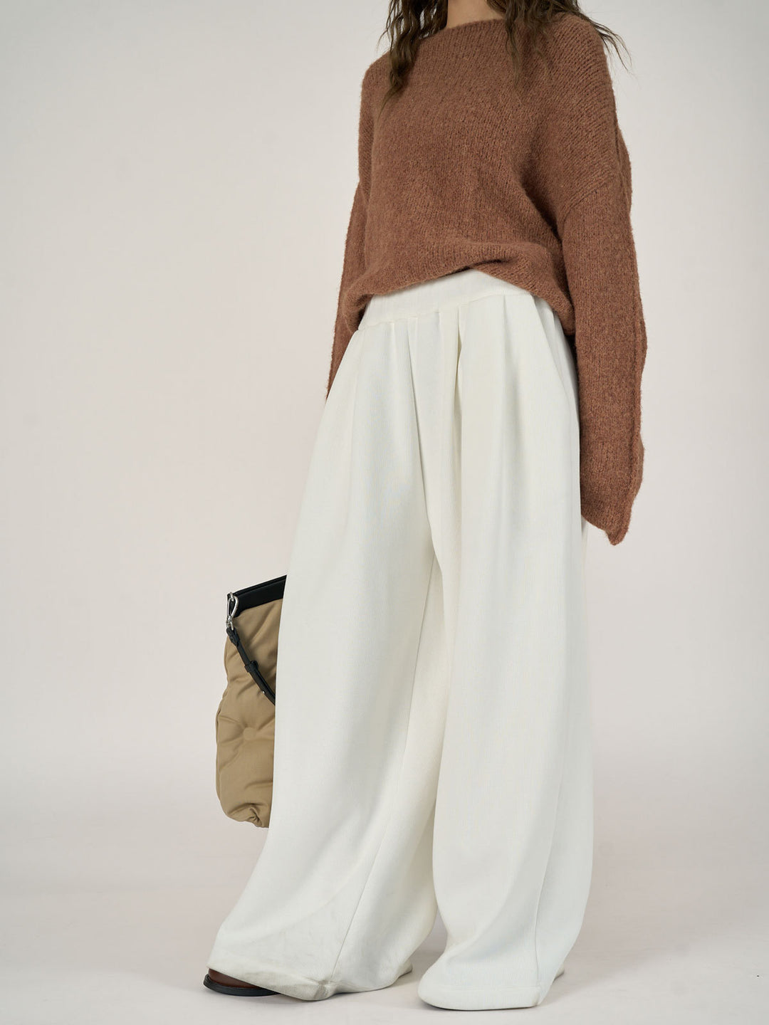 Damen Hochtaillierte Relaxed‑Palazzo‑Hose mit Bundfalten und elastischem Komfortbund Echoarchiv
