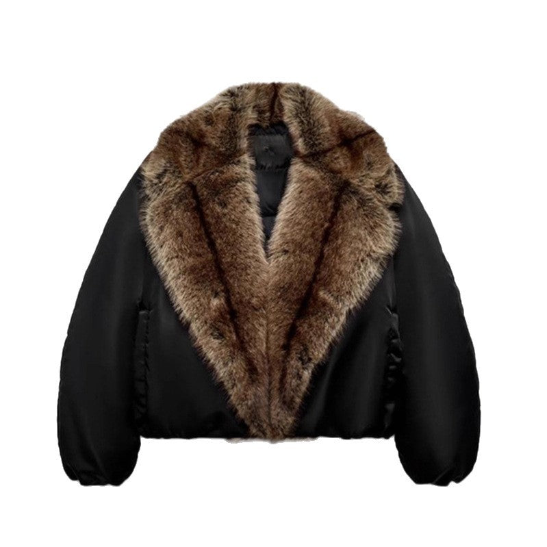 Damen Oversize-Bomberjacke mit voluminösem Fellkragen und Satinärmeln Echo Archiv
