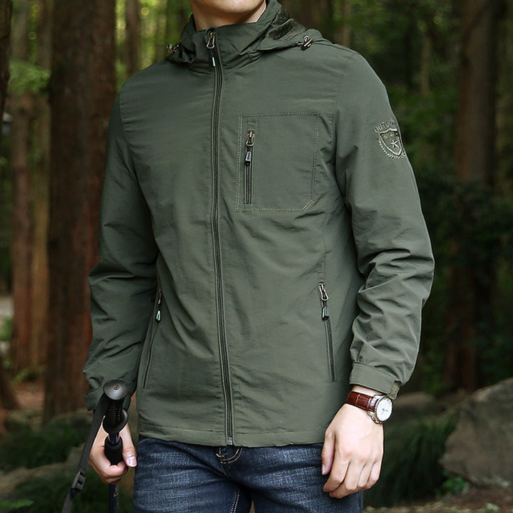 Herren Leichte Outdoor-Fieldjacke mit Kapuze, wasserabweisender Shell und Reißverschlusstaschen Echoarchiv