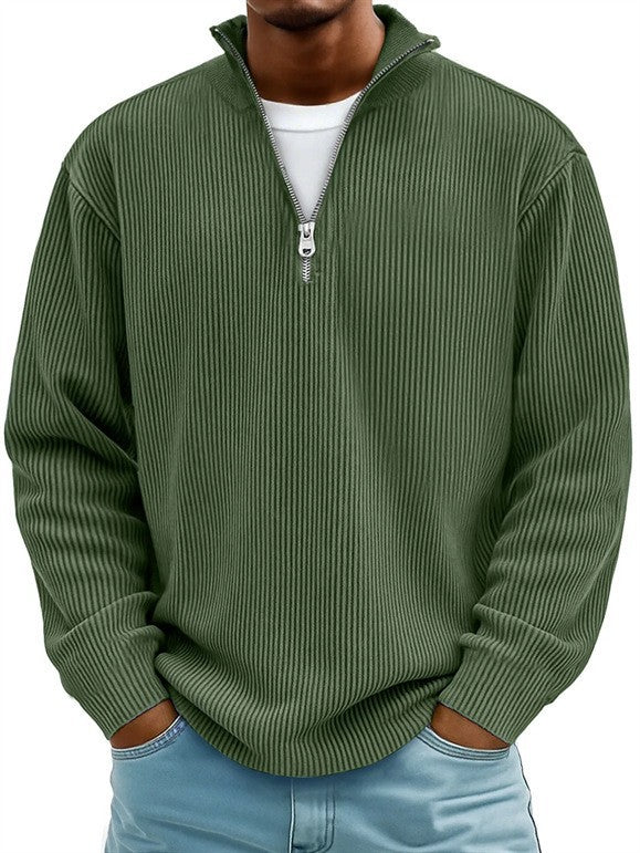 Herren nan gerippter Strickpullover mit halbem Reißverschluss und Stehkragen Echo Archiv