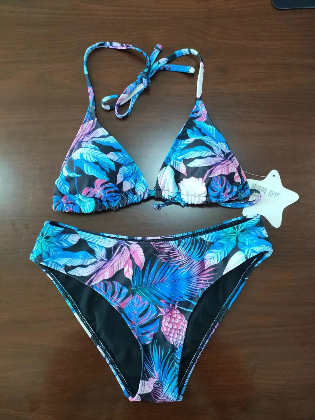 Damen Triangel-Bikini-Set mit tropischem Blattmuster Echo Archiv